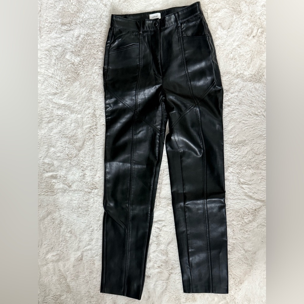 WILFRED Black leather straight leg pants
